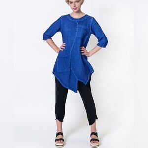 Cynthia Ashby Twilight Blue Nissi Asymmetrical Lagenlook Tunic Top Boho Size XL